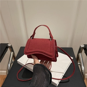 Women Mini Crossbody Bag Frosted Suede Texture Wavy Flap Top Handle Retro Minimalist Small Shoulder Bag
