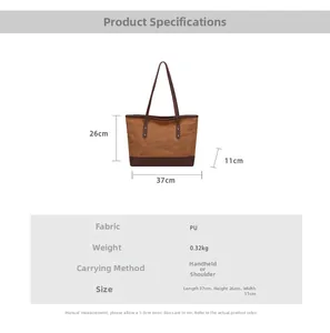 Dimensions détaillées pour le grand sac fourre-tout marron en PU avec bandoulière