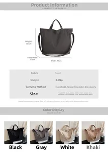 Tabella taglie per la borsa tote oversize in velluto a coste con dimensioni e quattro colori