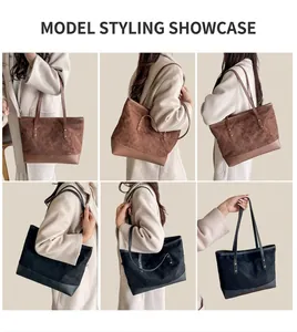 Détails du sac cabas matelassé bicolore en cuir noir et marron pour femmes