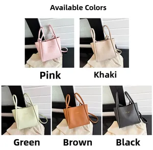 Collage aus Mini-Tote-Bags in Pink, Khaki, Grün, Braun und Schwarz mit geprägtem Lederfinish