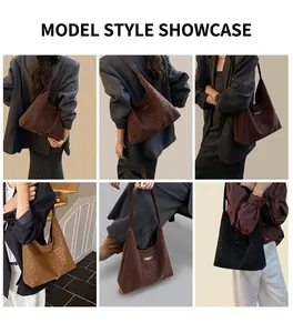 Collage of chic leopard print suede hobo tote bags shown in various daily outfits