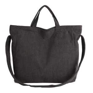Bolso tote de pana gris oscuro con gran capacidad y asas dobles de estilo minimalista moderno