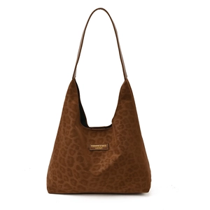 Large vintage leopard print faux suede tote bag with brown leather shoulder straps