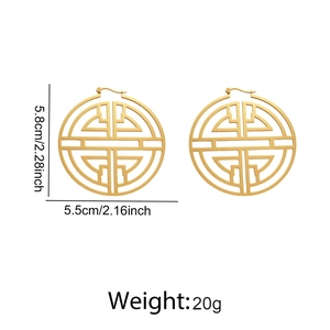 Detailed dimensions of gold hollow geometric round earrings showing height and weight