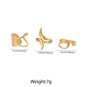 Spécifications de taille pour lot de 3 bagues dorées géométriques irrégulières