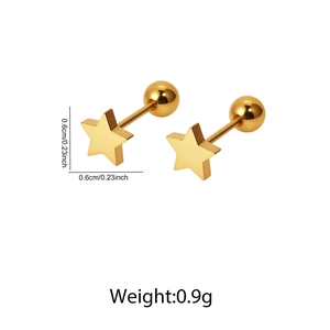 Detailed size view of golden star stainless steel stud earrings with ball screw back
