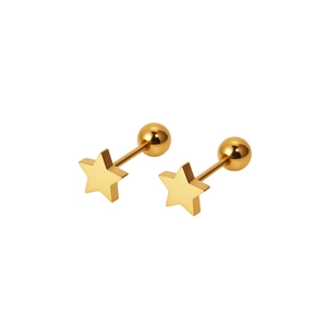 Polished stainless steel gold star stud earrings with secure screw ball back closure