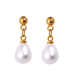 Boucles d'oreilles vintage en acier inoxydable avec perles gouttes et fini doré mat