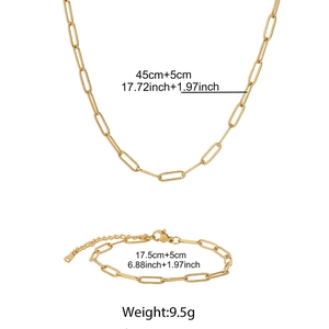 Détails du collier et bracelet chaîne trombone dorés avec dimensions précises