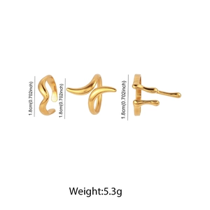 Three-piece set of gold rings in wave, curved, and lava fluid styles with 1.8cm height