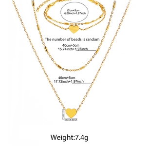 Ensemble de collier double épaisseur et bracelet en acier inoxydable plaqué or 18 carats