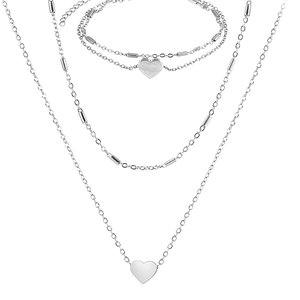 Collier double couche en acier inoxydable plaqué or 18K avec pendentifs cœur femme