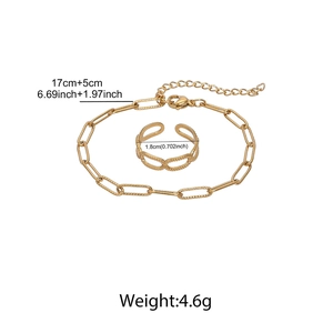 Detailed size specifications for 18K gold plated paperclip chain bracelet and ring set