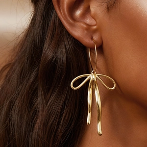 Boucles D'oreilles Créoles En Acier Inoxydable Avec Grands Pendentifs Noeud Surdimensionnés Bijoux Mode Pour Femmes