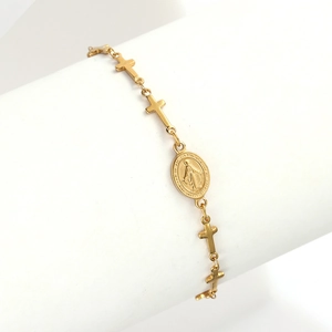 18K gold plated stainless steel bracelet with cross links and Miraculous Medal pendant