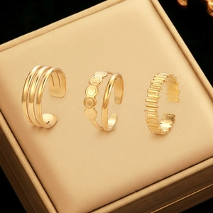 Ensemble de bagues ajourées irrégulières plaqué or 18 carats sur acier inoxydable, mode