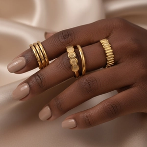 Bagues En Acier Inoxydable Plaquées Or 18K Évidées Géométriques Irrégulières Ajustables Bijoux De Doigt Pour Femmes Chic