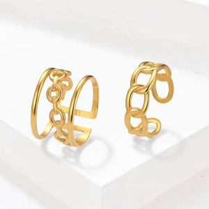 Ensemble de bagues chaînes dorées 18k en acier inoxydable avec design ouvert réglable