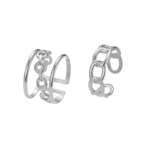 Ensemble de deux boucles d'oreilles argentées style chaîne évidée au fini poli brillant