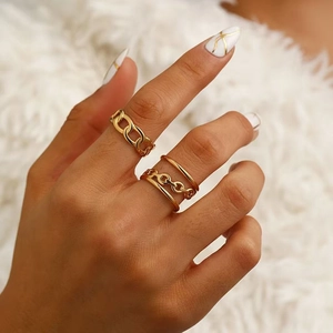 Ensemble De Bagues Ouvertes Ajustables En Acier Inoxydable Plaqué Or 18K Style Punk Maillons De Chaîne Évidés