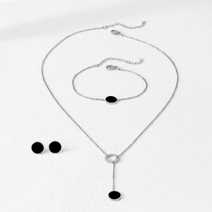 Modernes Schmuckset mit Muschelanhänger, Y-Halskette, Armband und Ohrringen in Silberoptik