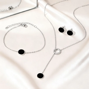 Minimalistisches Edelstahlschmuck-Set mit Y-Halskette, Armband und runden Ohrsteckern