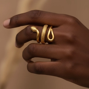 18k gold plated stainless steel snake ring with textured scale detail for women