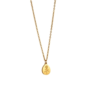 18K gold plated stainless steel necklace featuring an oval rose flower pendant