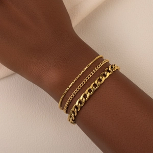 Stainless Steel Chain Bracelet Curb Box Link Layered Adjustable 18K Gold Plated Fashion Jewelry For Women