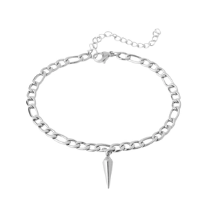 Bracelet chaîne Figaro en acier inoxydable argenté avec pendentif pointe et fermoir