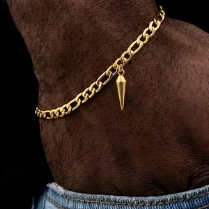 Bracelet Chaîne Figaro Pendentif Pointe Acier Inoxydable Plaqué Or 18K Réglable Bijoux Hip Hop Minimalistes Pour Hommes Femmes