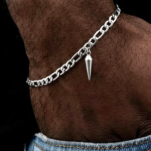 Bracelet à chaîne figaro en acier inoxydable argenté avec pendentif à pointe