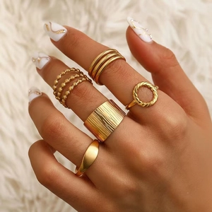 Stainless Steel Rings Hollow Out Geometric Wide Band Adjustable Open Fashion Vintage Style Minimalist Women Jewelry