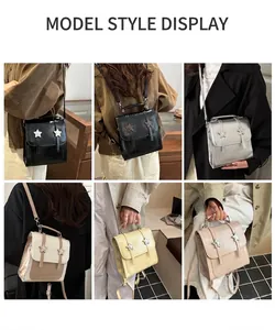 Mini vintage leather backpack with star accents shown in multiple wearing styles