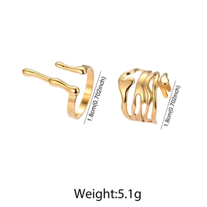 Detailed size view of two 18K gold plated stainless steel open rings with 1.8cm diameter
