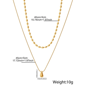 Detailed size specifications for double-layer teardrop pendant necklace set in gold finish