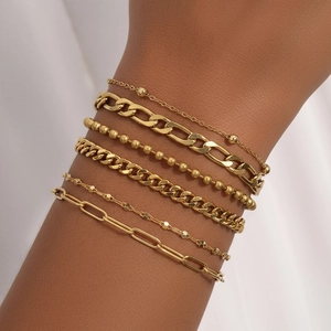 Paperclip Cuban Link Ball Figaro And Curb Chain Bracelets Stainless Steel Minimalist Geometric Jewelry For Women Men