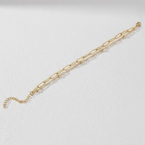 Bracelet double rang en acier inoxydable plaqué or 18K avec chaînes trombones et perles
