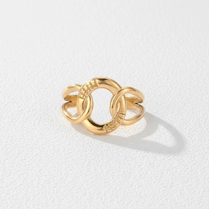 18K gold plated stainless steel hollow chain ring with textured link detail