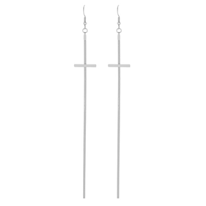 Boucles d'oreilles minimalistes en acier inoxydable avec pampilles croisées et chaîne serpent
