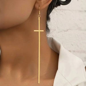 Boucles D'oreilles Longues À Pampilles En Croix En Acier Inoxydable Pour Femmes Bijoux Chic Minimalistes Français