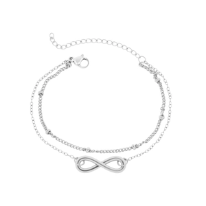 Minimalist double layer stainless steel infinity charm bracelet for women in silver color