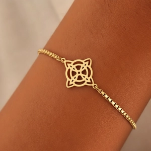 Bracelet Pendentif Noeud Celtique Acier Inoxydable Creux Géométrique Chaîne De Boîte Bijoux Réglables Pour Femmes