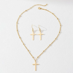 Parure bijoux en acier inoxydable doré collier pendentif croix et boucles d'oreilles