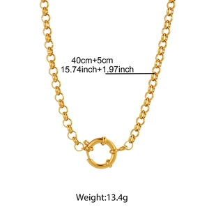 Detail of gold chain necklace showing 40+5cm length specs and 13.4g weight on white background