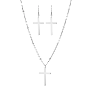Ensemble de bijoux minimalistes en acier inoxydable avec croix et collier à perles