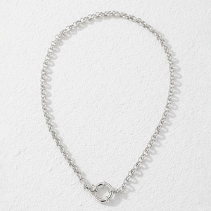 Minimalist silver stainless steel chain necklace with bold round spring clasp design