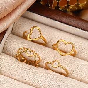 18K gold-plated stainless steel hollow heart open rings set for women in jewelry box