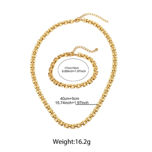 Elegant golden stainless steel watchband chain jewelry set with necklace and bracelet